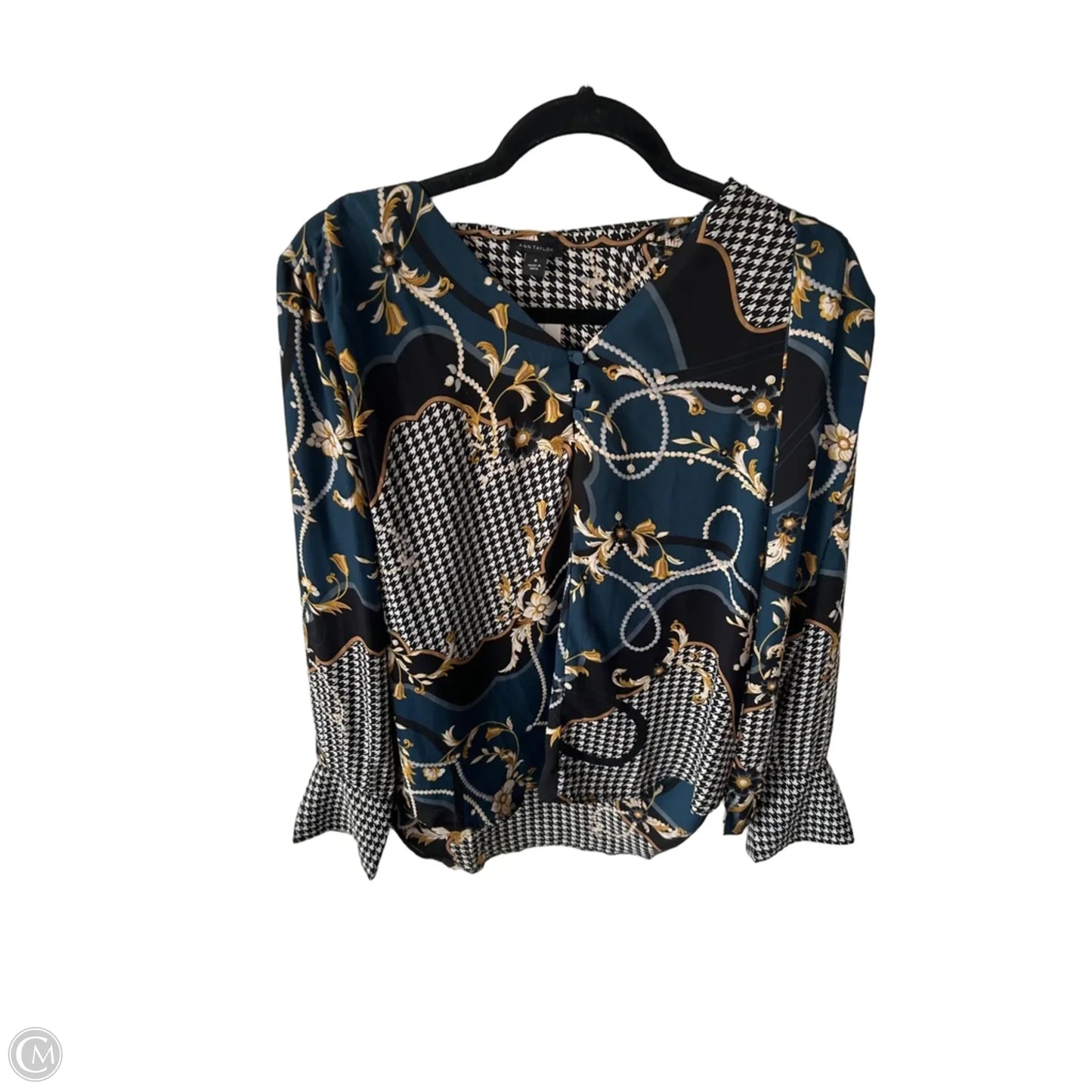 Blouse Long Sleeve By Ann Taylor In Black & Blue, Size: M