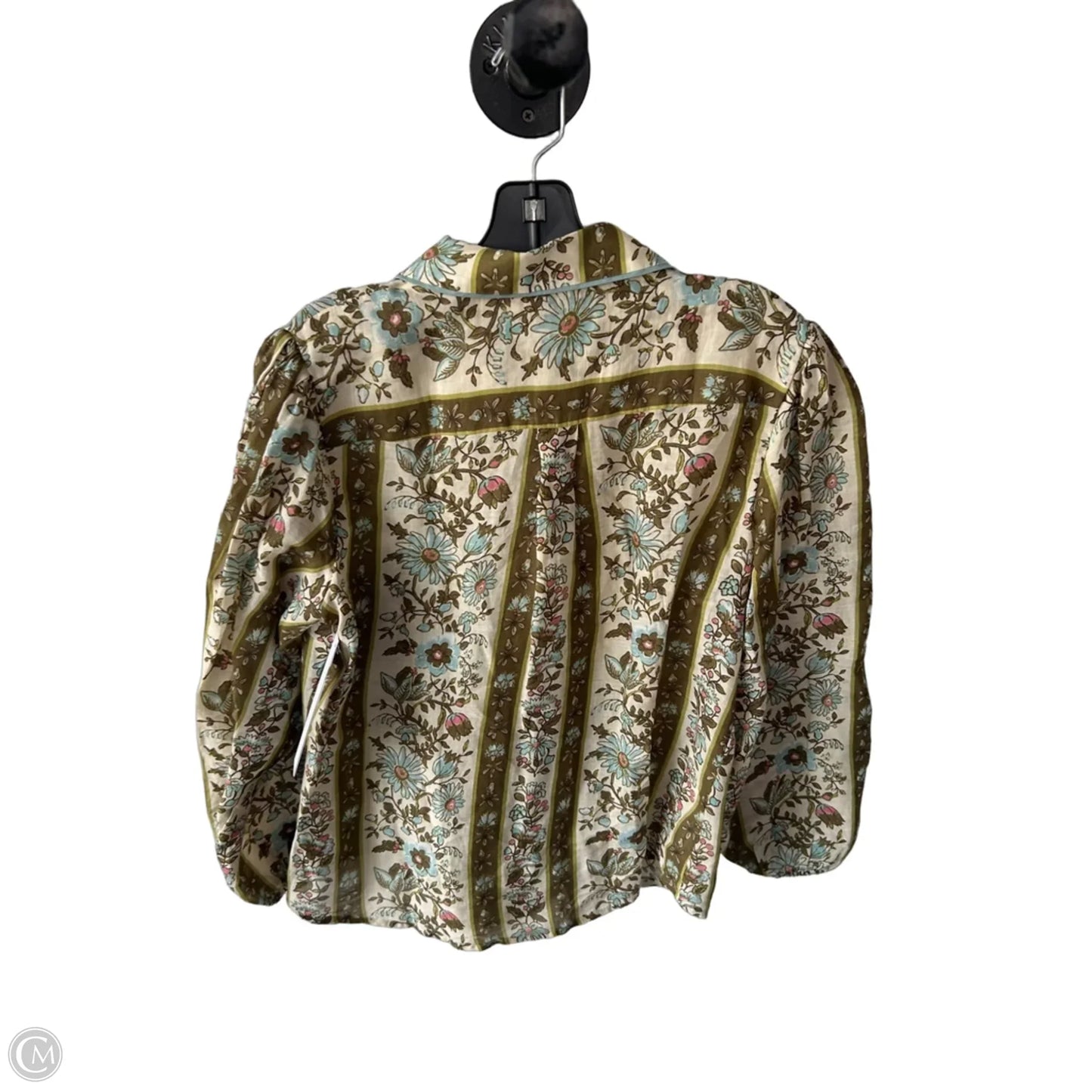 Blouse Designer By Spartina In Green & Tan, Size: L