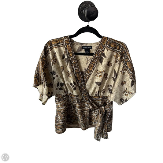 Blouse Short Sleeve By Cmc In Brown & Cream, Size: S