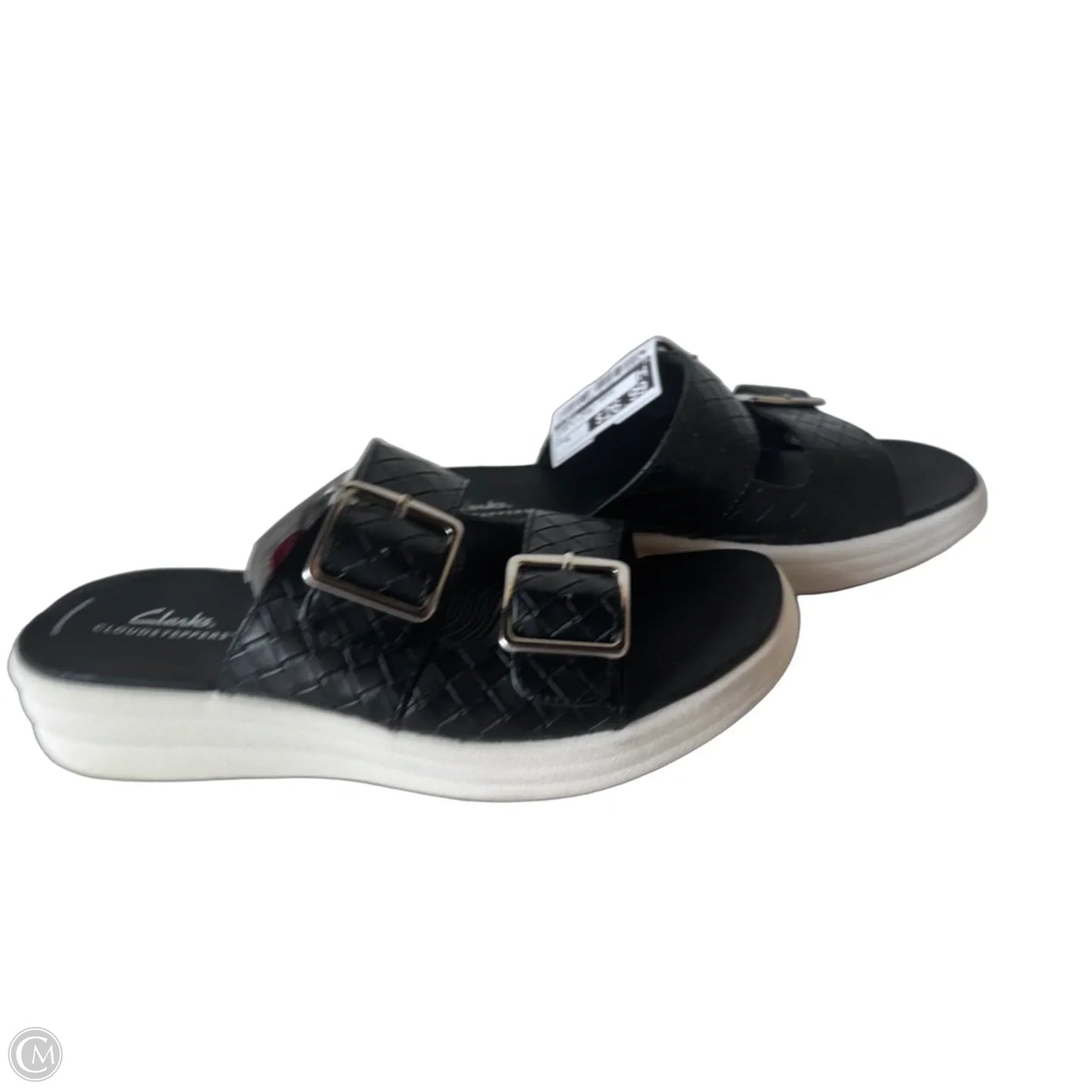 Sandals Heels Wedge By Clarks In Black & Silver, Size: 9
