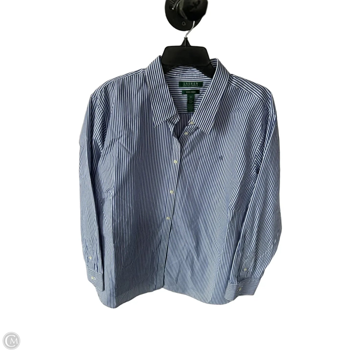 Blouse Long Sleeve By Lauren By Ralph Lauren In Blue & White, Size: 3x