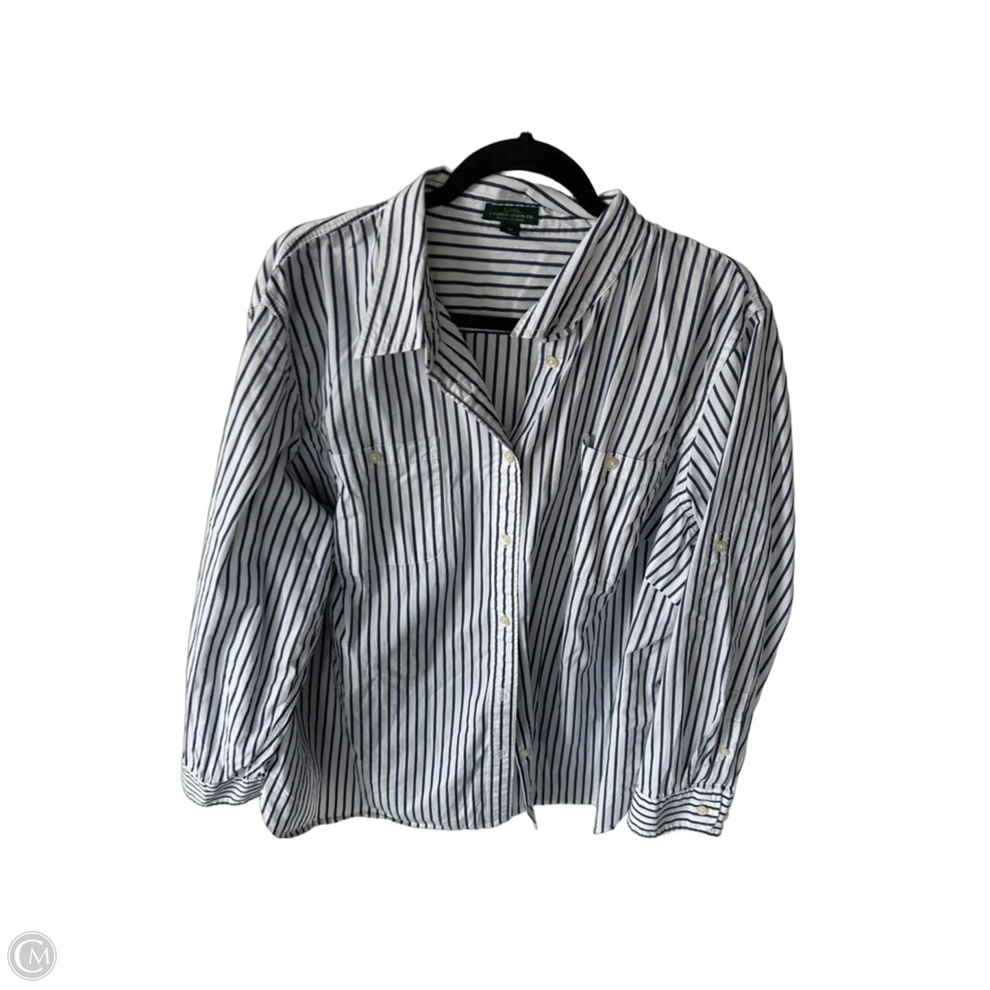 Blouse Long Sleeve By Lauren By Ralph Lauren In Blue & White, Size: 3x