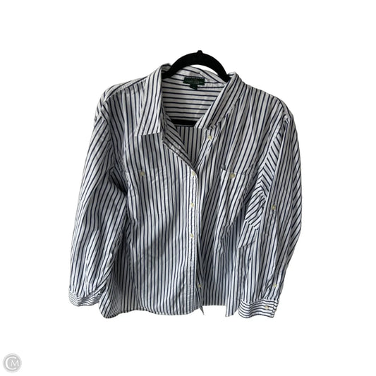 Blouse Long Sleeve By Lauren By Ralph Lauren In Blue & White, Size: 3x