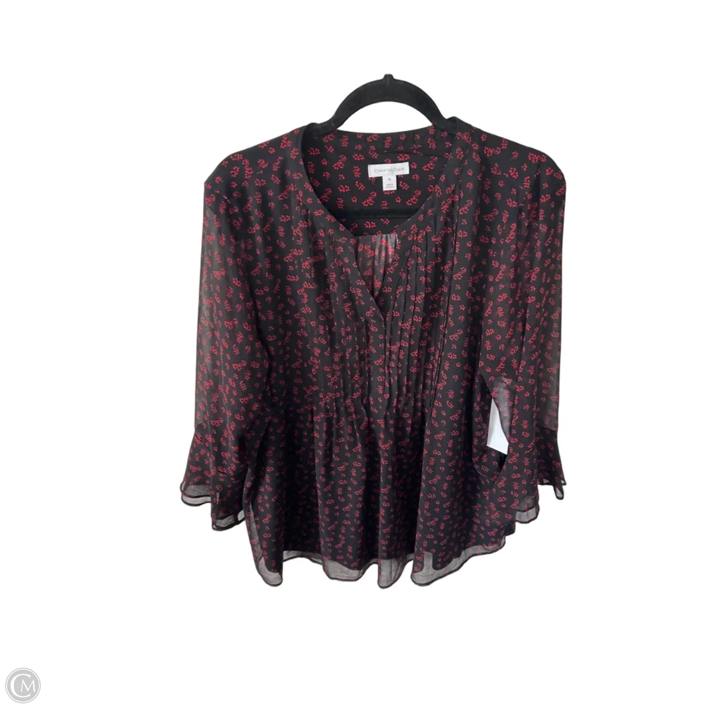 Blouse Long Sleeve By Charter Club In Black & Red, Size: Xl