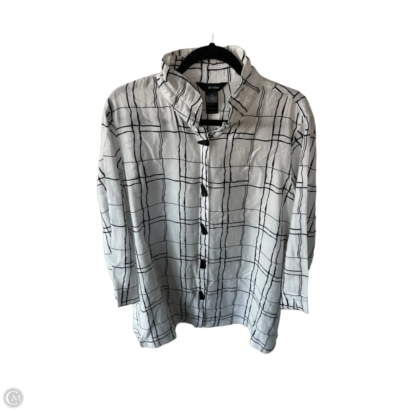 Jacket Shirt By Ali Miles In Black & White, Size: Xl