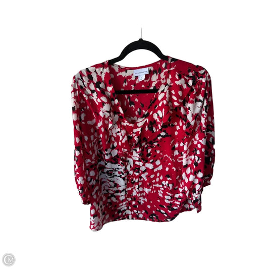 Blouse 3/4 Sleeve By Liz Claiborne In Red & White, Size: L
