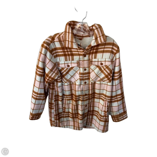Jacket Shirt By Cme In Brown & Pink, Size: Xl