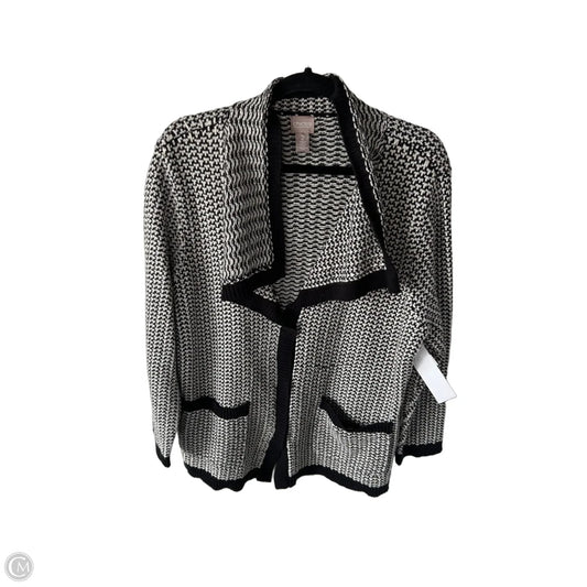 Sweater Cardigan By Chicos In Black & White, Size: L