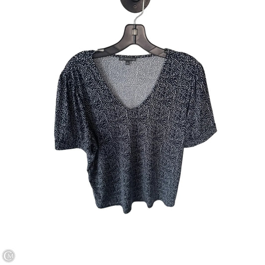 Blouse Short Sleeve By Adrianna Papell In Blue & White, Size: L