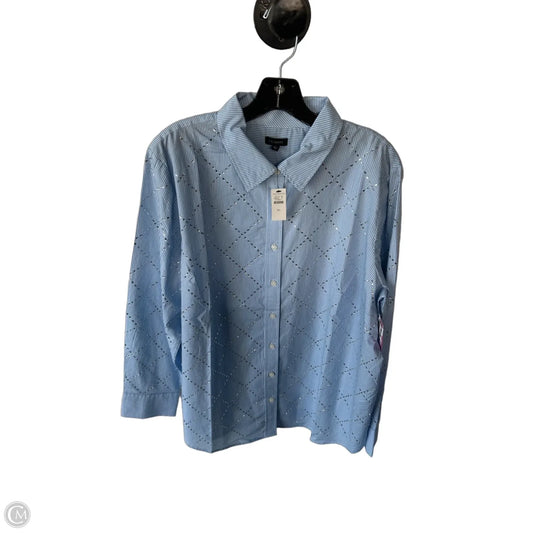 Blouse Long Sleeve By Talbots In Blue & White, Size: Xl