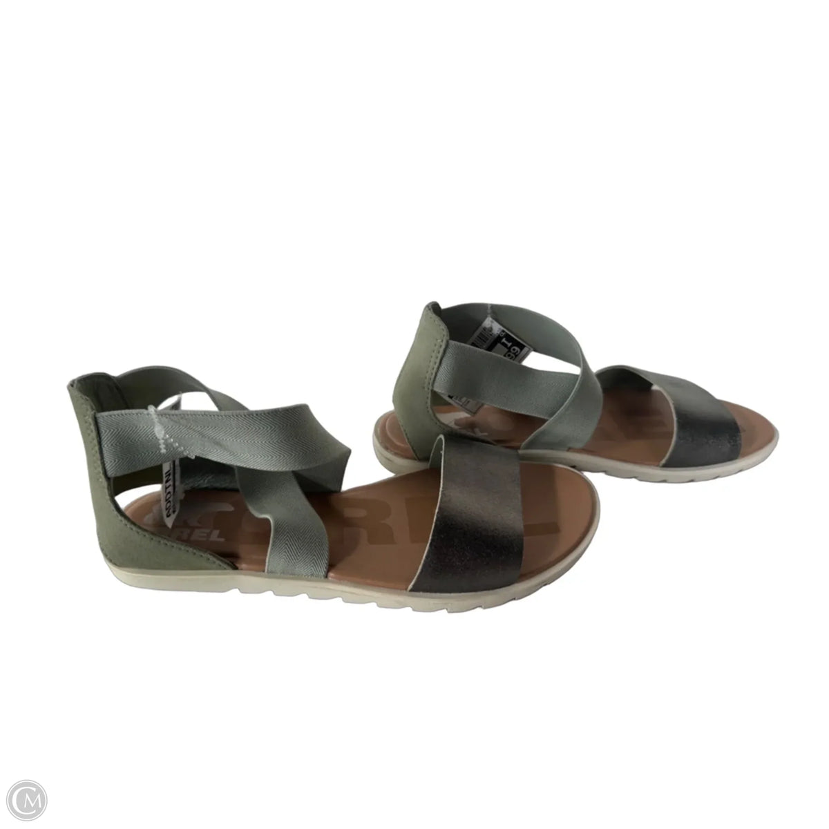 Sandals Flats By Sorel In Green & Silver, Size: 7