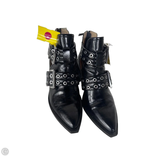 Boots Ankle Heels By Steve Madden In Black & Silver, Size: 6.5