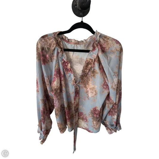 Blouse Long Sleeve By Cme In Blue & Tan, Size: L