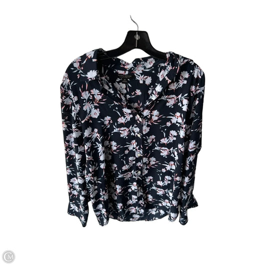Blouse Long Sleeve By Banana Republic In Blue & White, Size: M