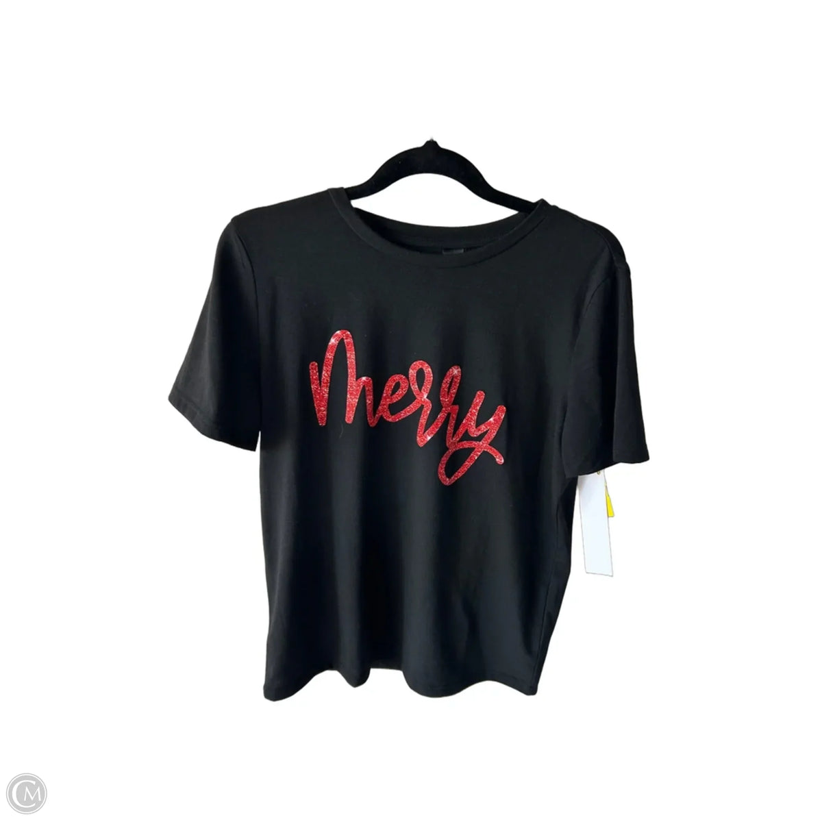 Top Short Sleeve Basic By Shein In Black & Red, Size: S