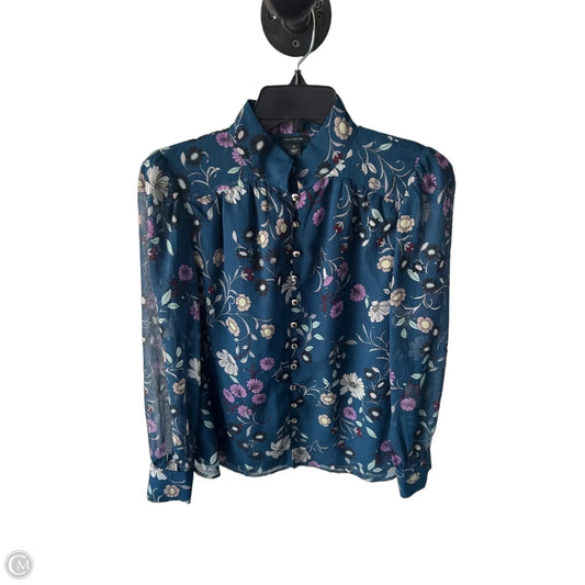 Blouse Long Sleeve By Ann Taylor In Blue & Purple, Size: Xs