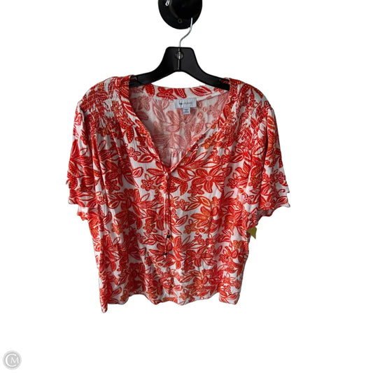 Blouse Short Sleeve By Ab Studio In Orange & White, Size: 2x
