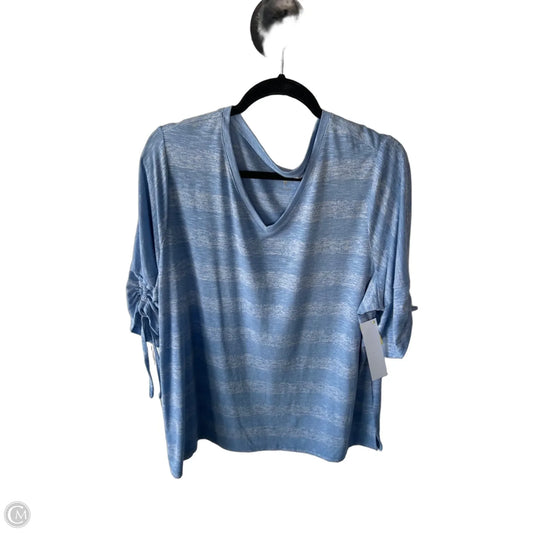 Top Short Sleeve By Belle By Kim Gravel In Blue & White, Size: 1x