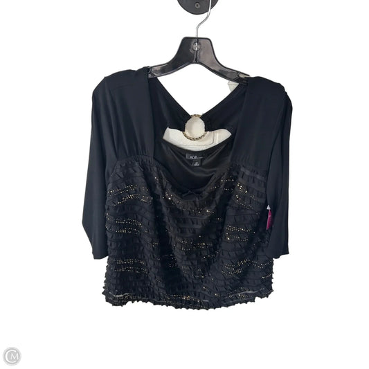 Blouse 3/4 Sleeve By Agb In Black & Gold, Size: 2x