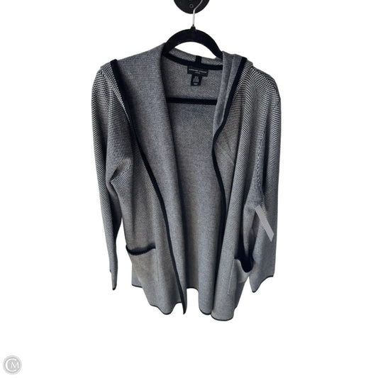Sweater Cardigan By Adrienne Vittadini In Black & White, Size: 2x