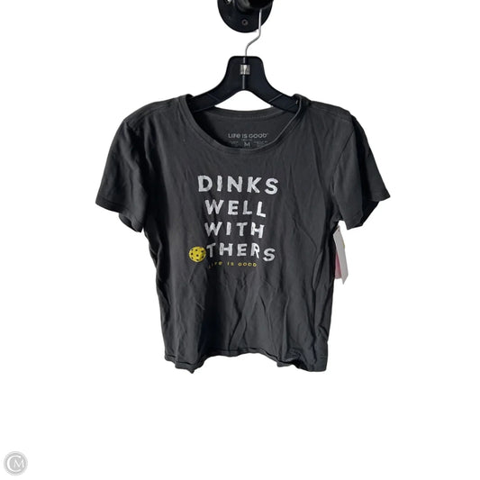 Athletic Top Short Sleeve By Life Is Good In Grey & White, Size: M