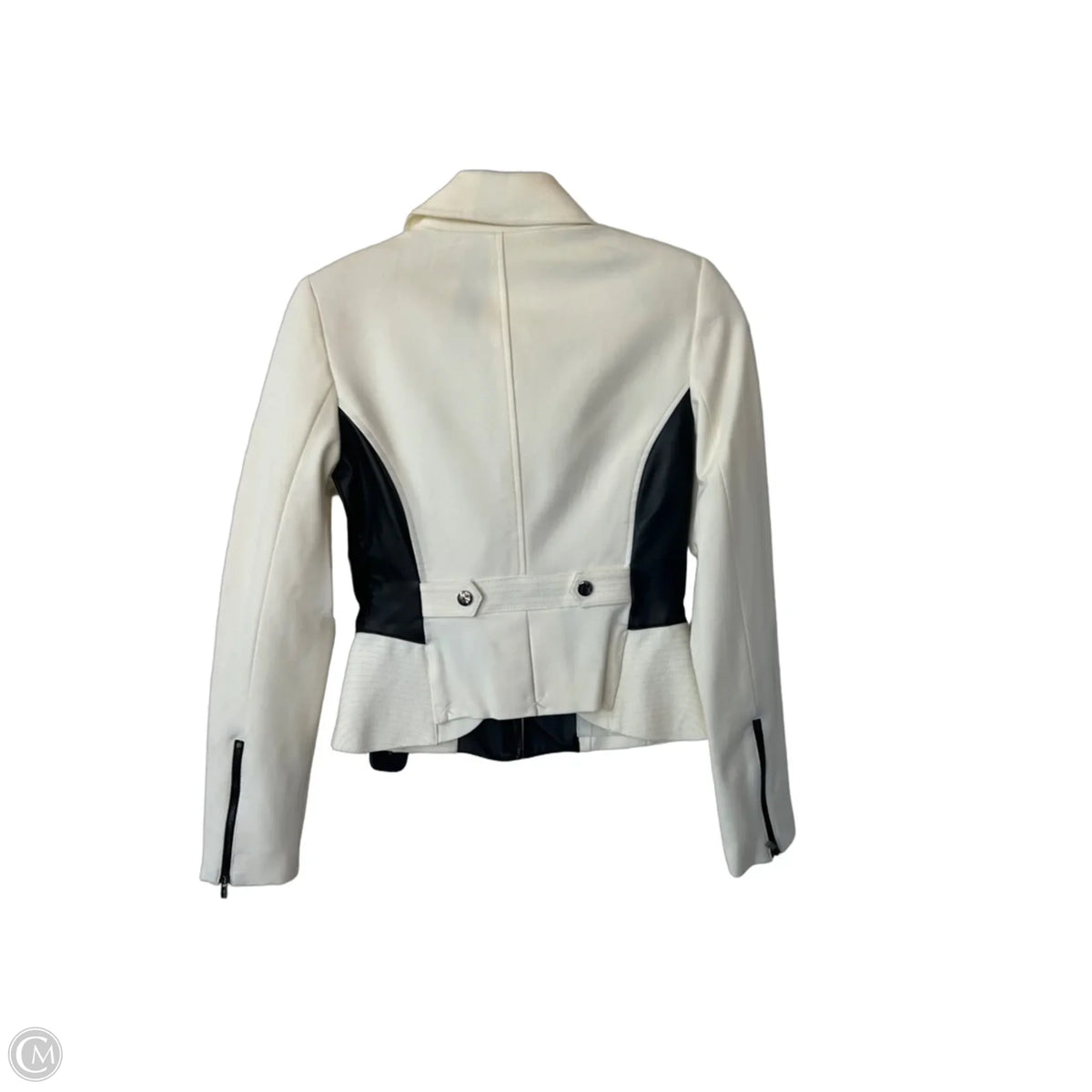 Jacket Moto By Cache In Black & Cream, Size: Xs