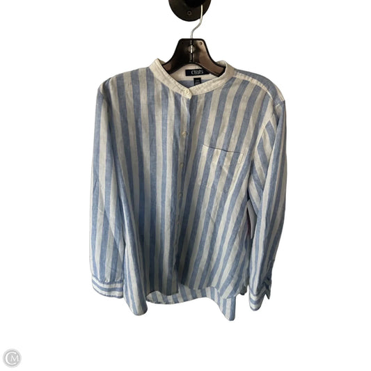 Blouse Long Sleeve By Chaps In Blue & White, Size: L
