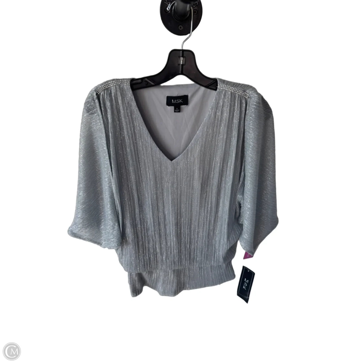 Blouse Short Sleeve By Msk In Silver, Size: S