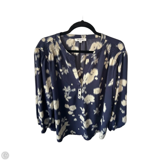 Blouse Long Sleeve By Monday Fun In Blue & Cream, Size: 2x