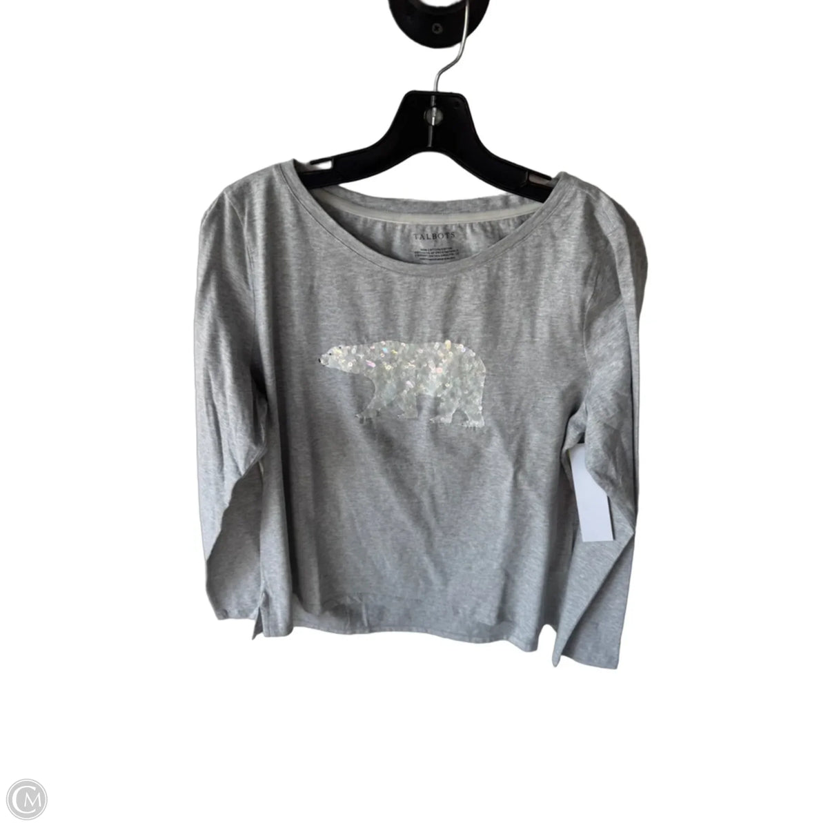 Top Long Sleeve By Talbots In Grey & White, Size: L