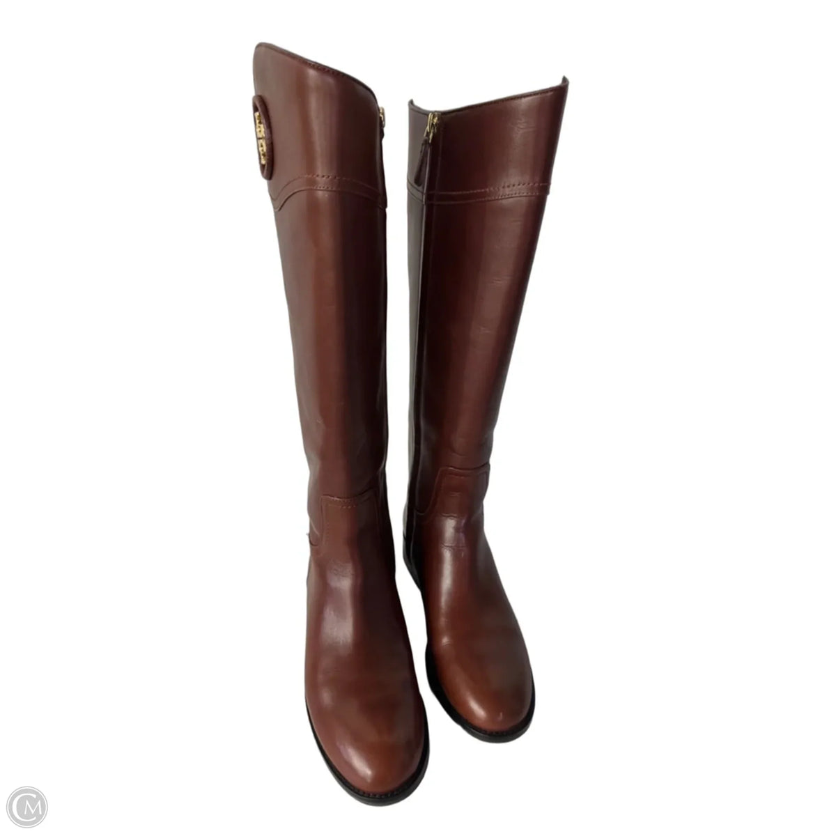 Boots Designer By Tory Burch In Brown & Gold, Size: 7