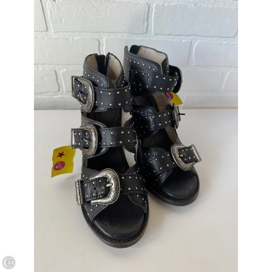 Boots Ankle Heels By Freebird In Black & Silver, Size: 9