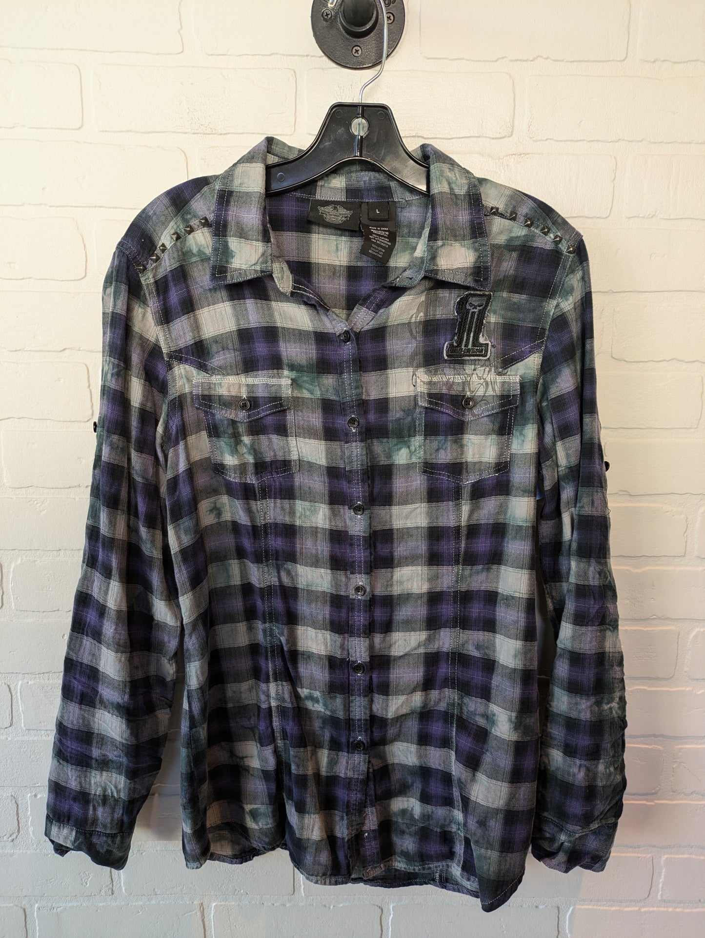 Top Long Sleeve By Harley Davidson In Plaid, Size: Large