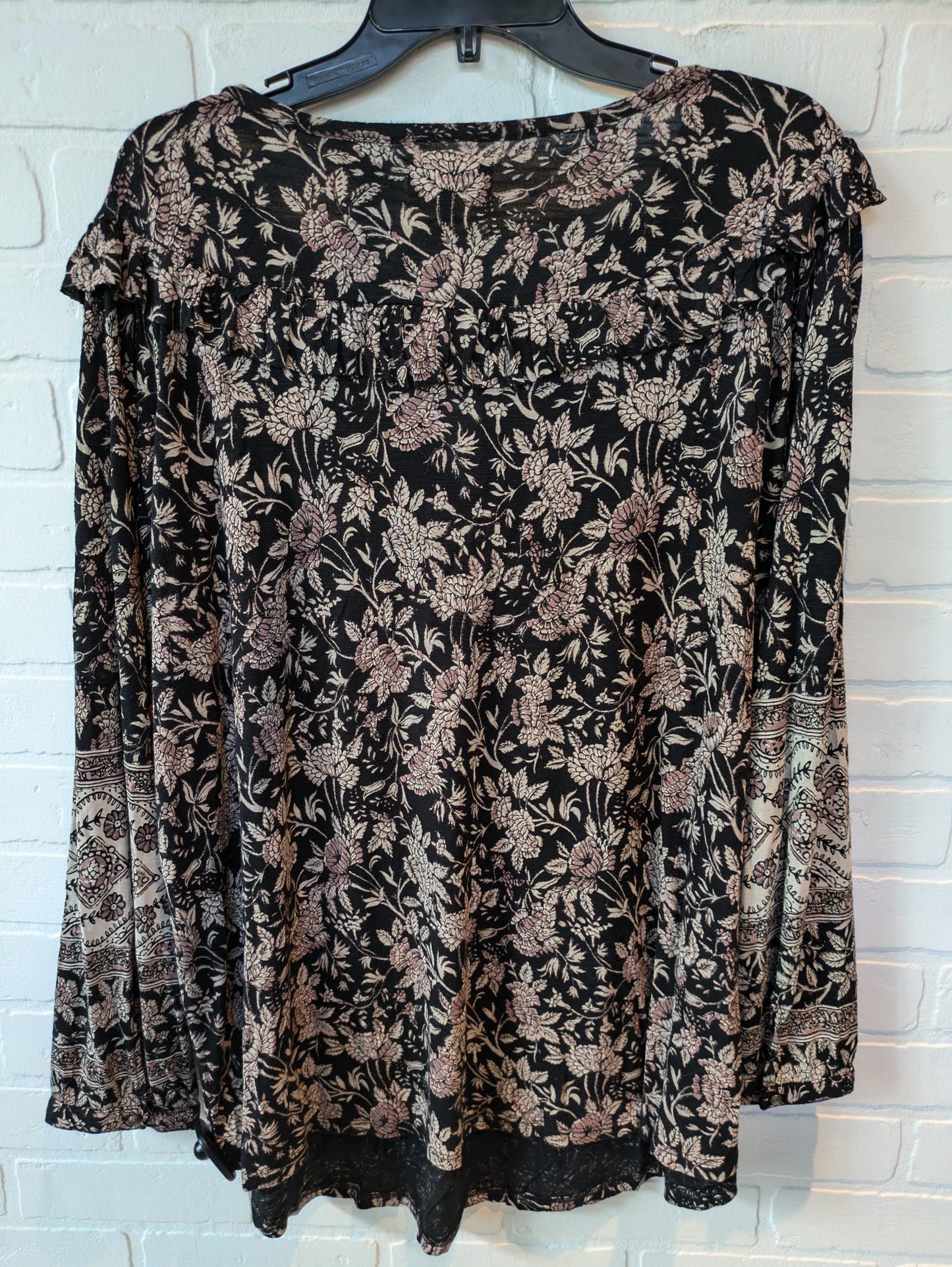 Blouse Long Sleeve By Lucky Brand In Black Tan, Size: 2x