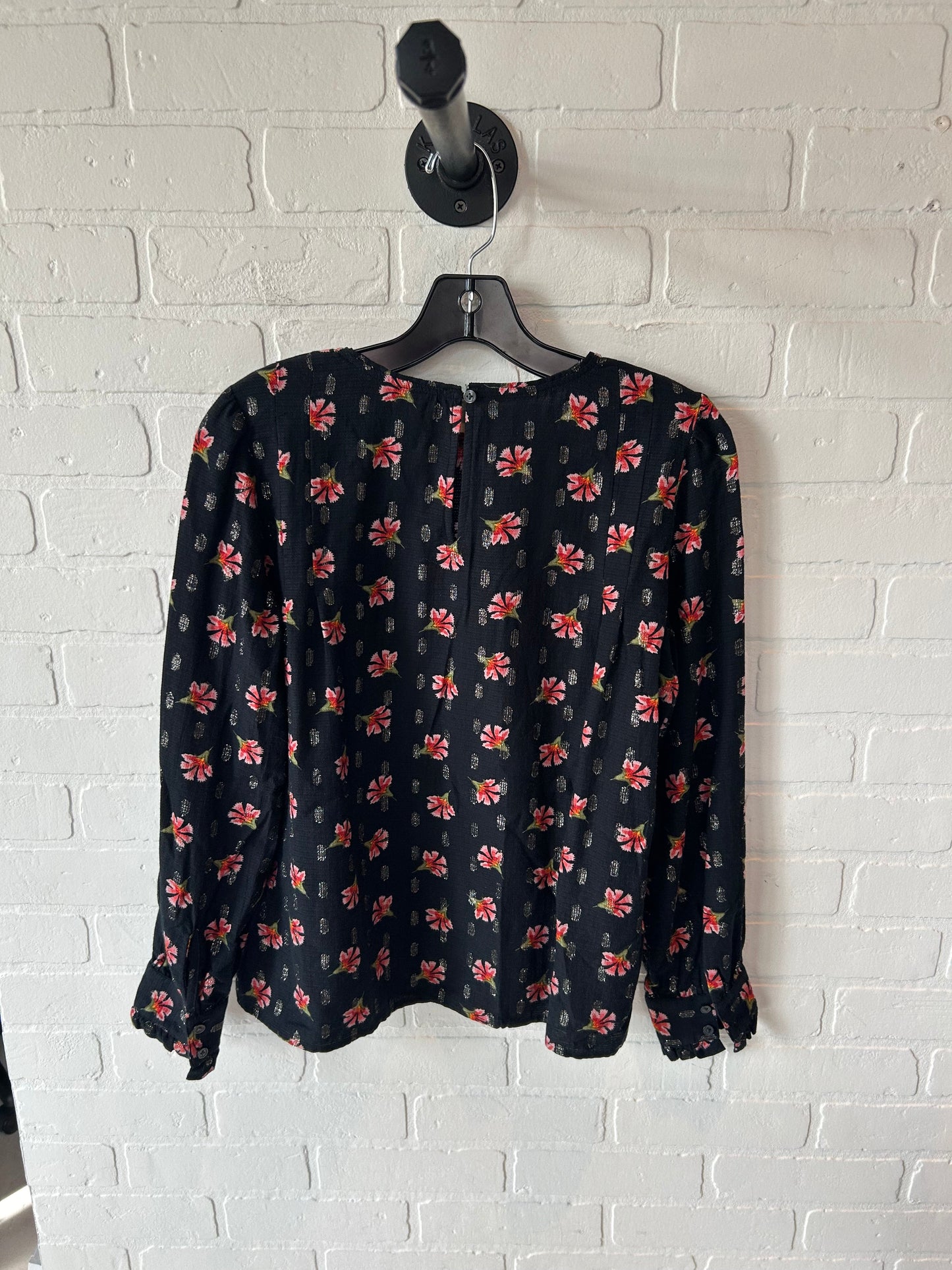 Blouse Long Sleeve By Loft In Black Floral, Size: S