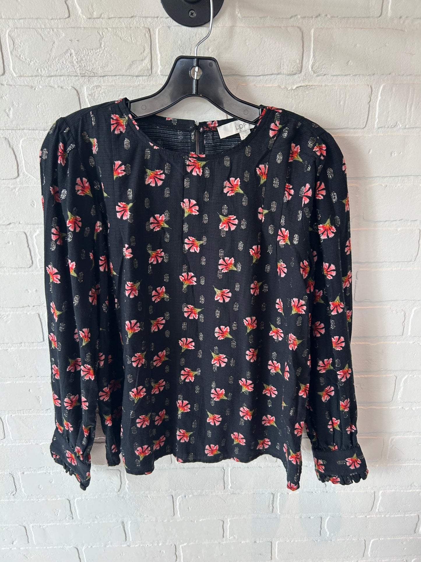 Blouse Long Sleeve By Loft In Black Floral, Size: S