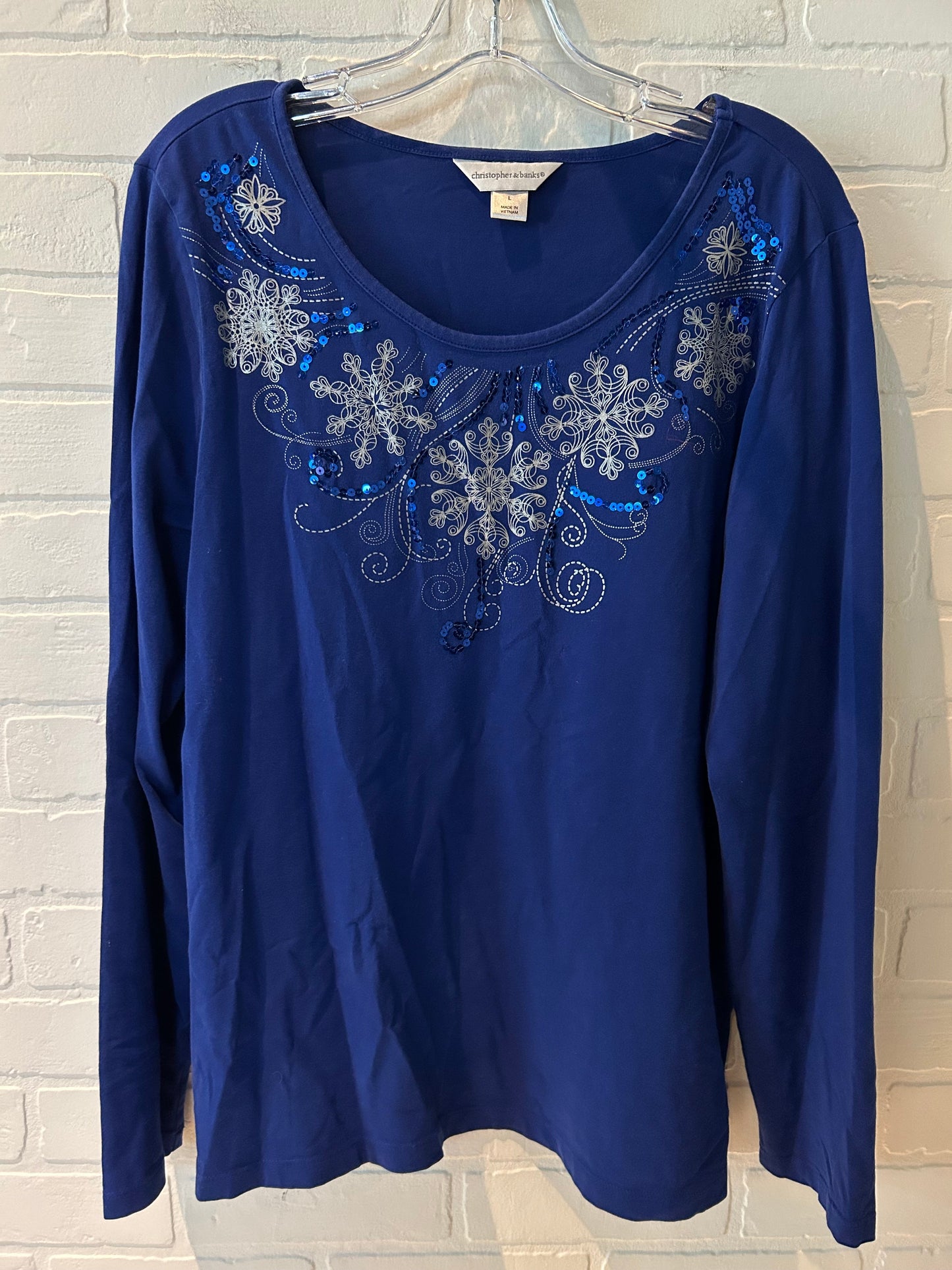 Blue Top Long Sleeve Christopher And Banks, Size L