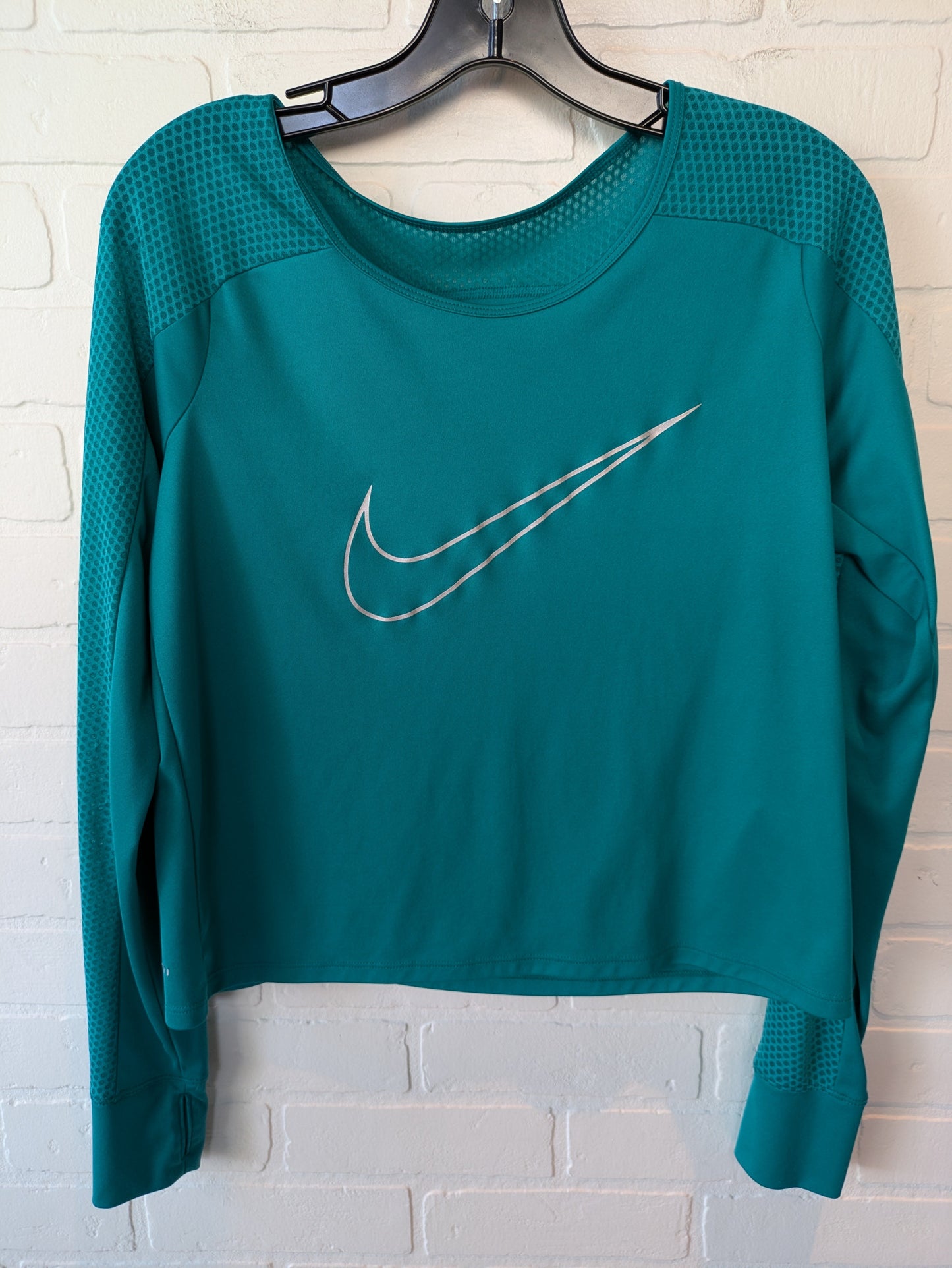 Athletic Top Long Sleeve Crewneck By Nike In Turquoise, Size: M