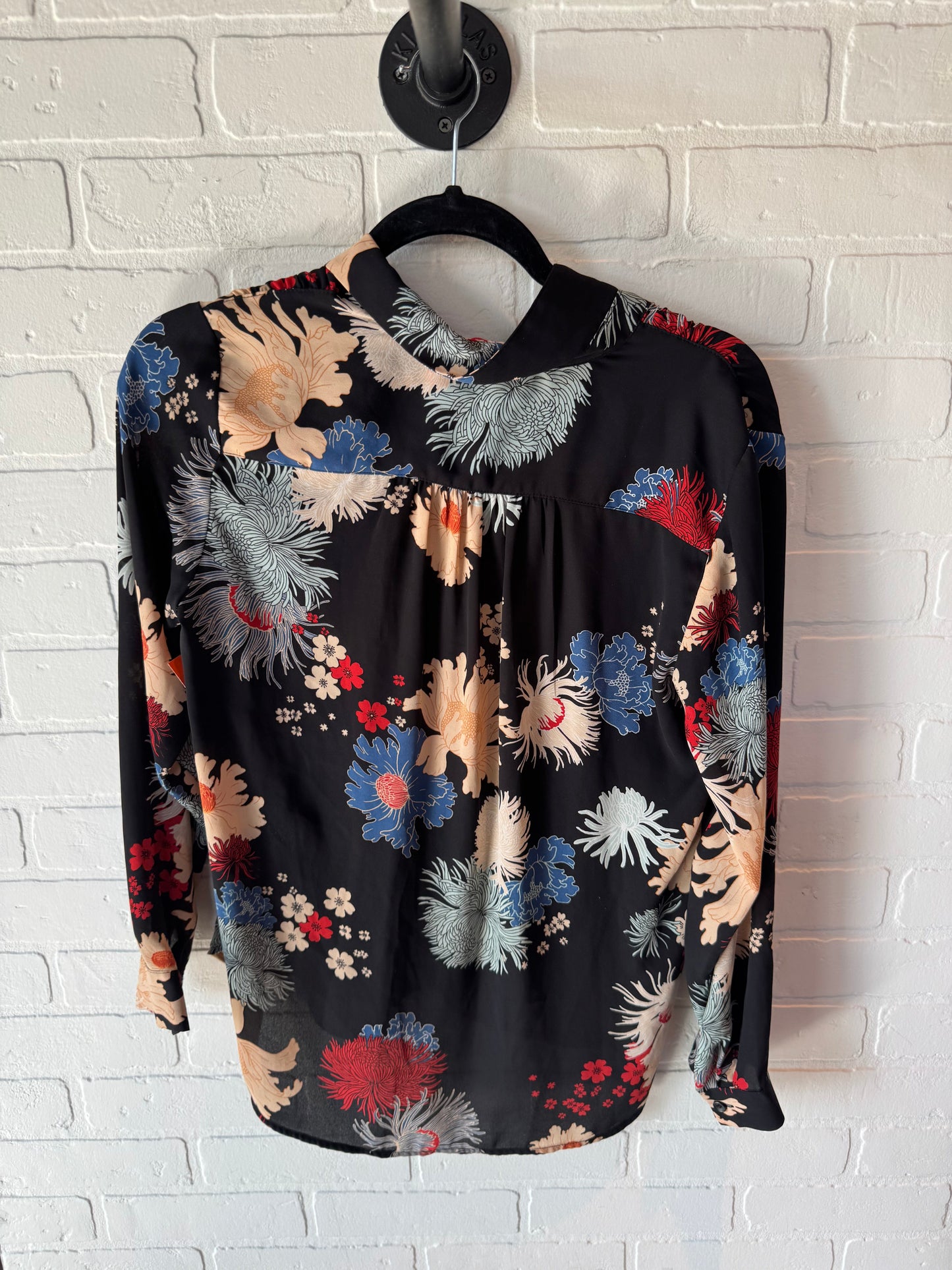 Top Long Sleeve By Ann Taylor In Black Floral, Size: S