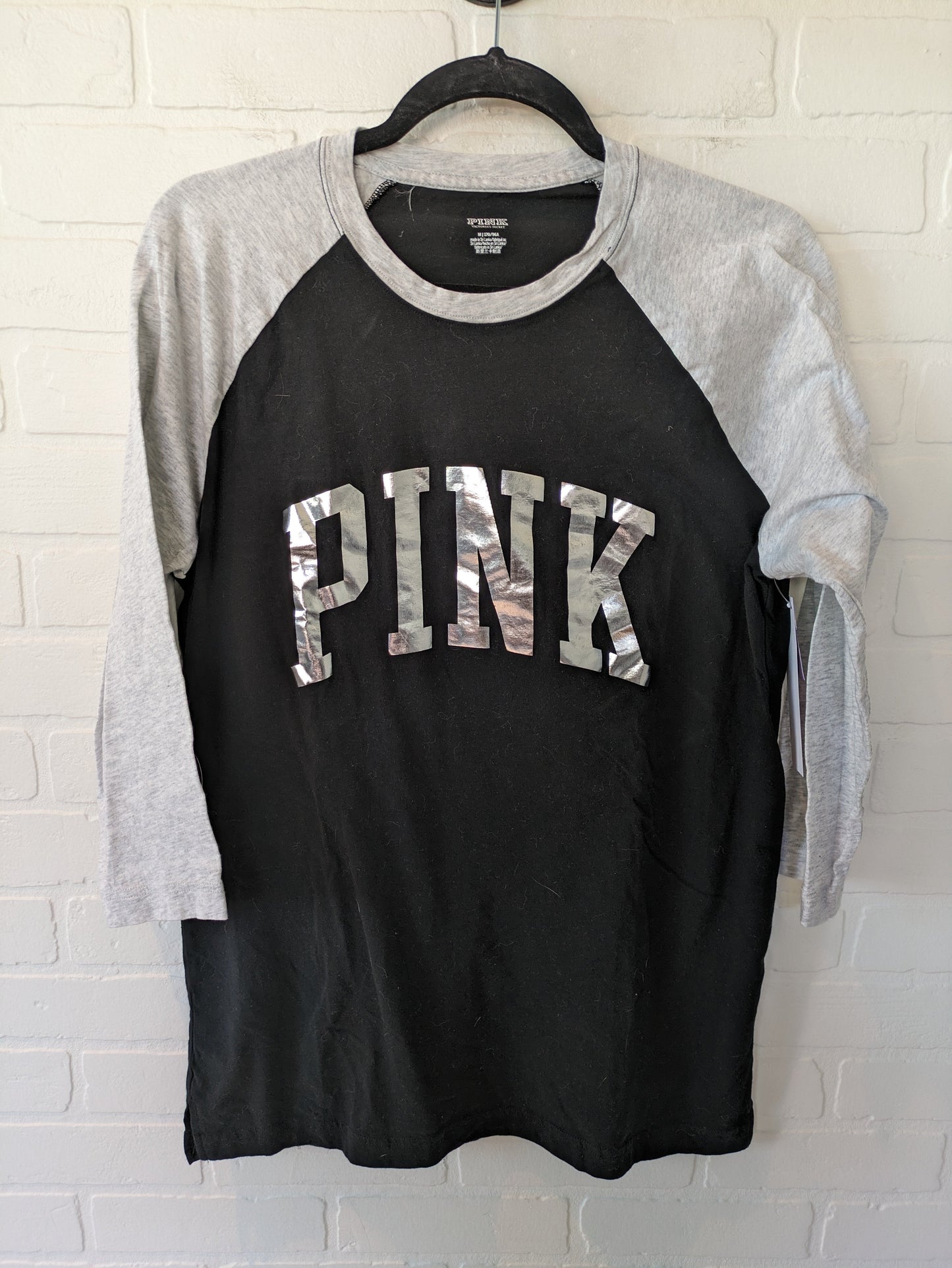 Black & Grey Top 3/4 Sleeve Basic Pink, Size M