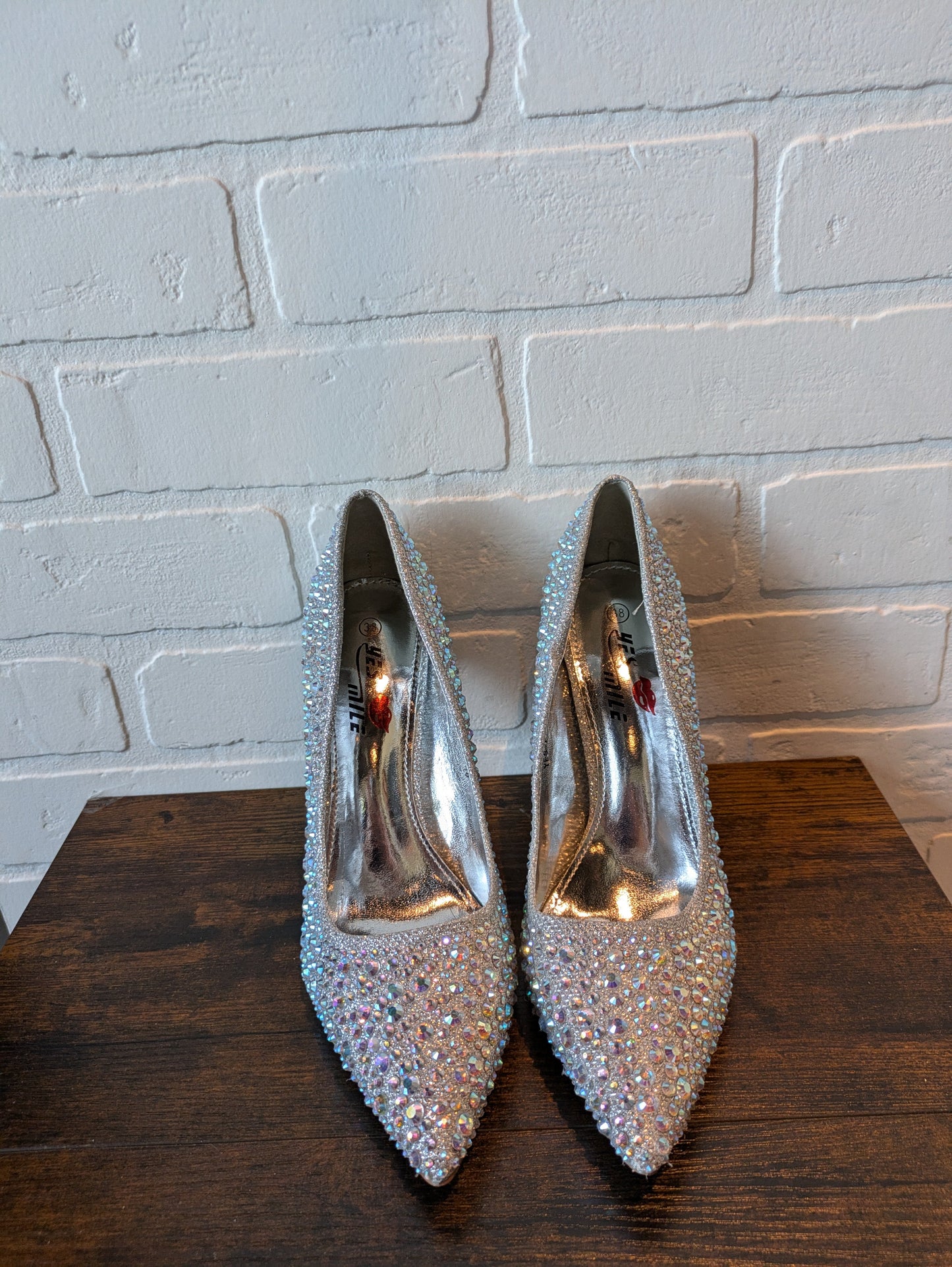 Silver Shoes Heels Stiletto Yes Millie, Size 7.5