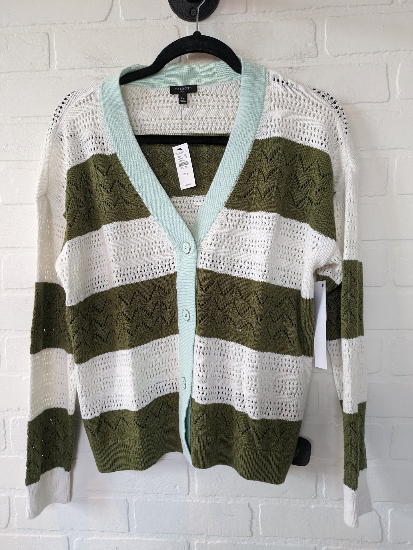 Green & White Sweater Cardigan Talbots, Size M