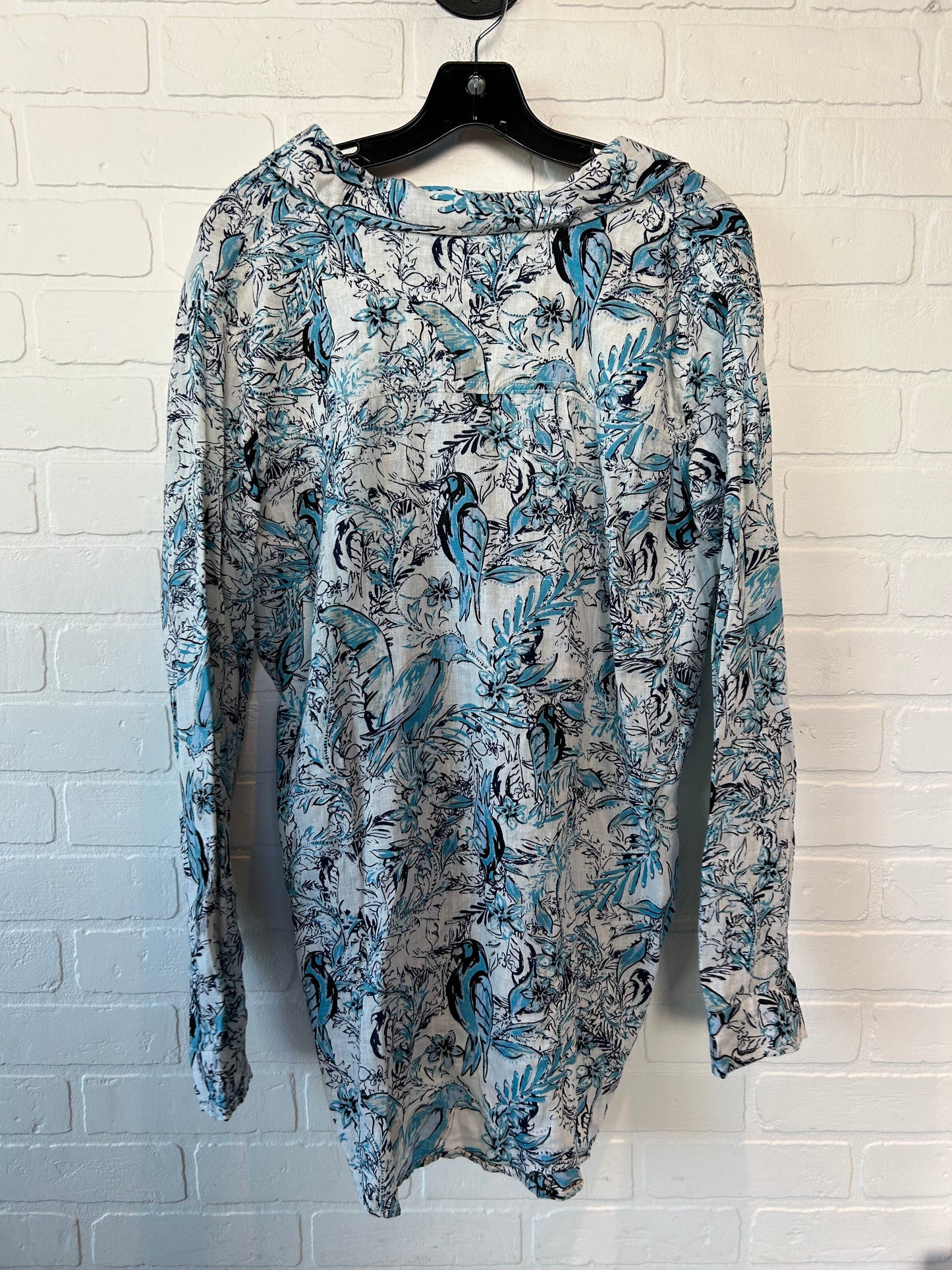 Blue & White Top Long Sleeve Tahari By Arthur Levine, Size L