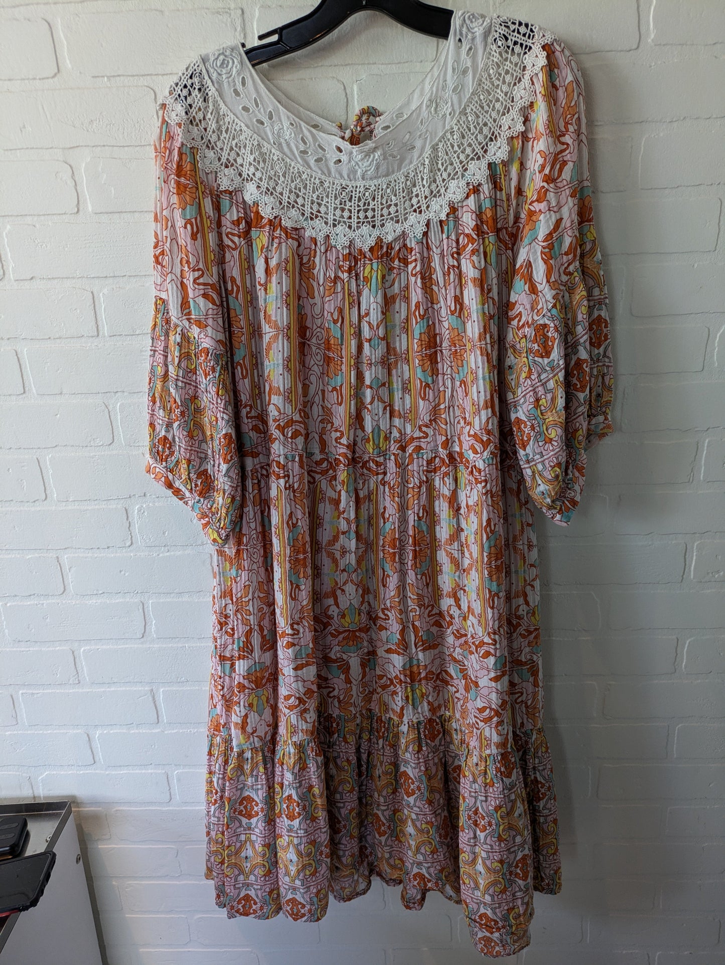 Orange & Pink Dress Casual Midi Anthropologie, Size L