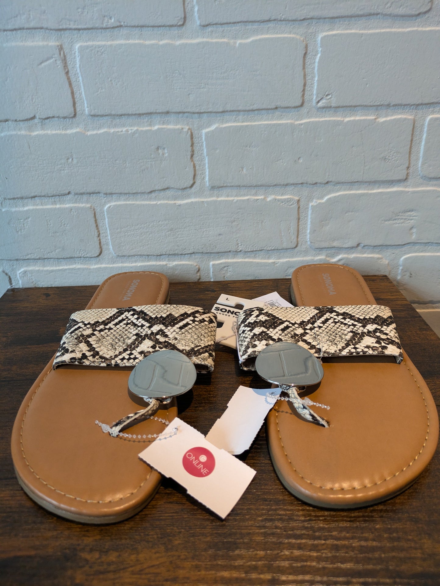 Snakeskin Print Sandals Flip Flops Sonoma, Size 10