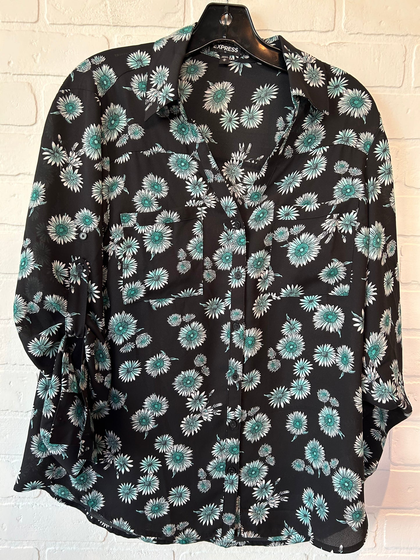 Black & Green Top Long Sleeve Express, Size M