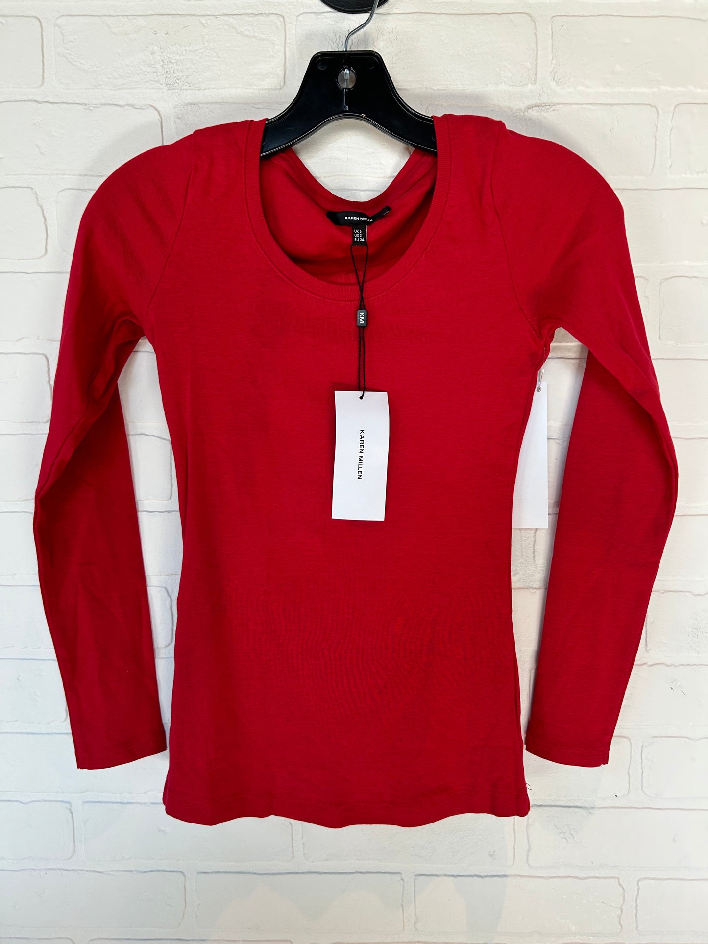 Red Top Long Sleeve Basic Karen Millen, Size Xs