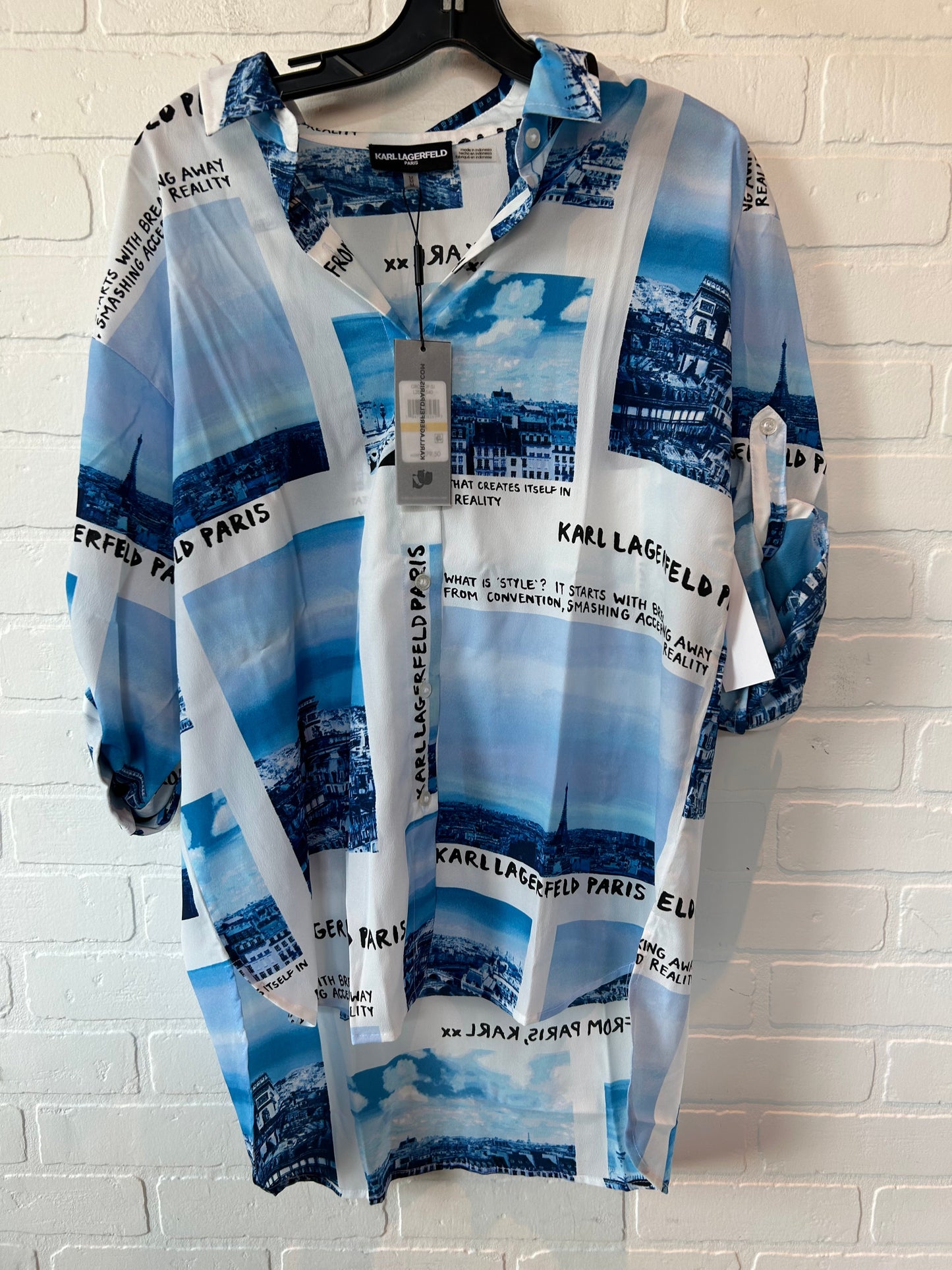 Blue & White Top 3/4 Sleeve Designer Karl Lagerfeld, Size M