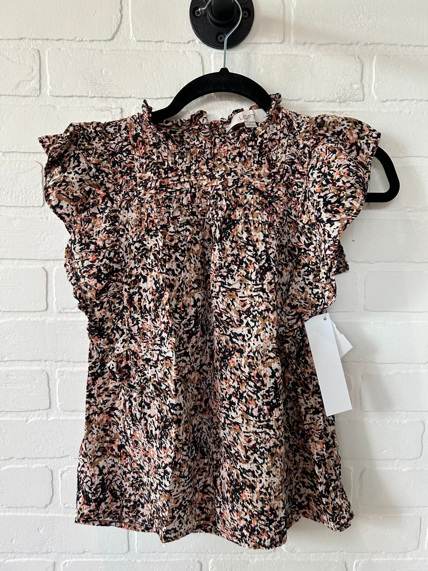 Brown Top Short Sleeve Loft, Size Xxs