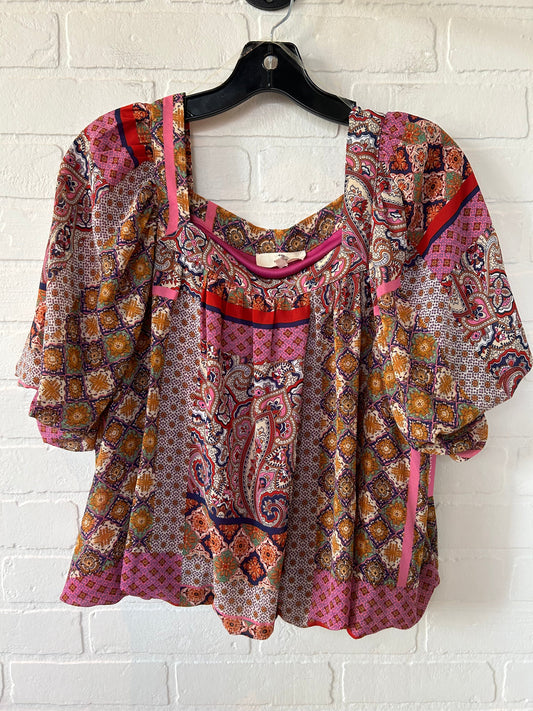 Pink & Tan Top Short Sleeve Entro, Size L